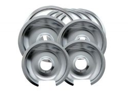 1056RGE8 Style D for GE Chrome 4 Pack Drip Pans and 4 Pack Trim Rings Replacement for Range Kleen