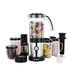 VonShef 4 in 1 Multifunctional 1.5L Blender, 1L Smoothie Maker, Juicer, Grinder & Cups  Silver