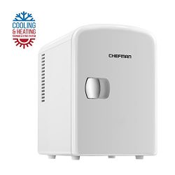 Chefman Portable Compact Personal Fridge Cools & Heats, 4 Liter Capacity Chills Six 12 oz Ca ...