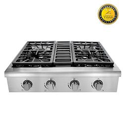 Kitchen & Life Pro-Style Gas Rangetop with 4 Cooktop, Seale Performance Burners with Iron Gr ...