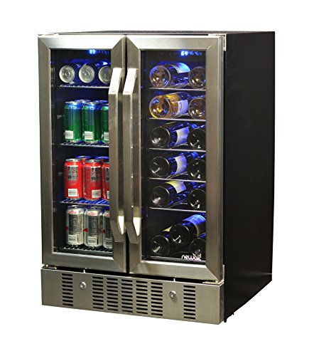 NewAir AWB-360DB 18 Bottle 60 Can Dual Zone Built-In Wine & Beverage Cooler, Stainless Steel ...