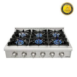 Evakitchen Pro-Style Gas Rangetop with 6 Cooktop, Sealed Performance Burners with Iron Grates, M ...