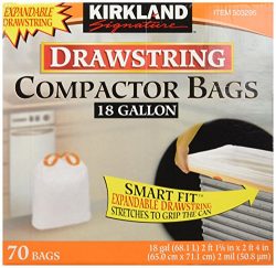 Kirkland Compactor Bags, 18 Gallon, Smart Fit Gripping Drawstring, 70 ct