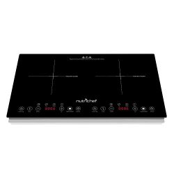 NutriChef Portable Dual 120V Electric Induction Cooker Cooktop – Digital Ceramic Counterto ...