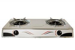 Bioexcel Double Burner Stainless Steel Cooktop Dual Gas Stove Burner Portable Buffet Range ̵ ...