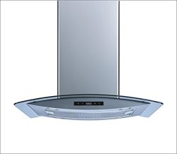 Winflo 30″ Island Stainless Steel/Arched Tempered Glass Ducted/Ductless Kitchen Range Hood ...