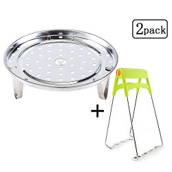 Detachable Steam Basket Rack with Foldable Dish Plate Gripper for Pot Accessories- Fits Pot 5,6, ...