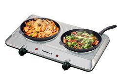 Ovente Countertop Infrared Burner – 1500 Watts – Ceramic Double Plate Cooktop with Temperature C ...