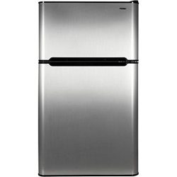 Haier 3.2 cu ft Refrigerator, Stainless Steel 2-Door for Dorm, Garage, Camper, Gameroom, Basemen ...