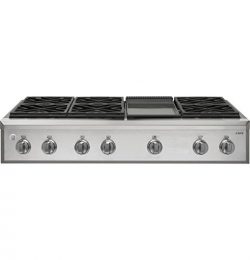 GE Cafe CGU486SDLSS 48 Inch Natural Gas Rangetop with Griddle, 6 Sealed Burners, in Stainless Steel