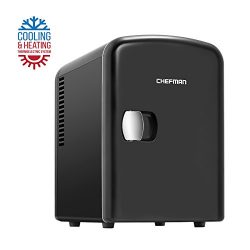 Chefman Portable Compact Personal Fridge Cools & Heats, 4 Liter Capacity Chills Six 12 oz Ca ...