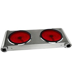 ES-3201C 1800W Countertop Burner, Infrared Ceramic Double Cooktop, Portable Electric Cooktop, St ...