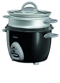 Oster CKSTRCMS65 3-Cup Uncooked resulting in 6-Cup Cooked Rice Cooker with Steam Tray, Black