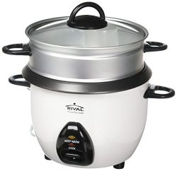 Rival RC101 5-Cup uncooked resulting in 10-Cup cooked Rice Cooker with Steaming Basket, White/Black