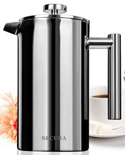 Secura Stainless Steel French Press Coffee Maker 18/10 Bonus Stainless Steel Screen (1000ML)