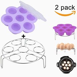 Purple Silicone Egg Bites Molds With Stainless Steel Egg Steamer Rack for Instant Pot Accessorie ...