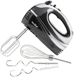 VonShef BLACK 250W Hand Mixer Whisk With Chrome Beater, Dough Hook, 5 Speed and Turbo Button + F ...