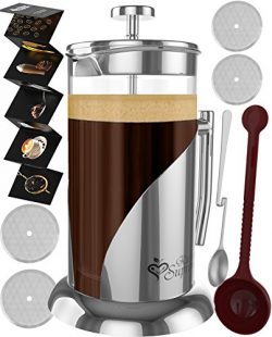French Press Coffee & Tea Maker Complete Bundle | 34 Oz | Best Coffee Pot with Stainless Ste ...