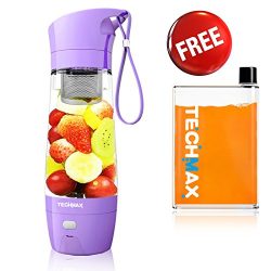 TECHMAX USB Juicer Cup Blender, Fruit Mixing Machine, Portable Personal Size Rechargeable Mixer, ...