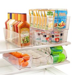 Greenco 6 Piece Refrigerator and Freezer Stackable Storage Organizer Bins with Handles, Clear