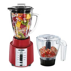 Oster Rapid Blend 8-Speed Blender with Glass Jar and Bonus 3-Cup Food Processor, Metallic Red, B ...