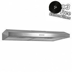 AKDY 36″ Under Cabinet Stainless Steel Push Panel Kitchen Range Hood Cooking Fan w/ Carbon ...