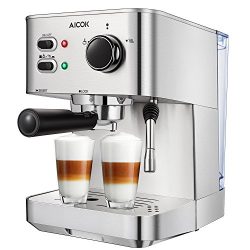Espresso Machine Aicok, Cappuccino and Latte Coffee Maker, 15 Bar Espresso Maker with Independen ...