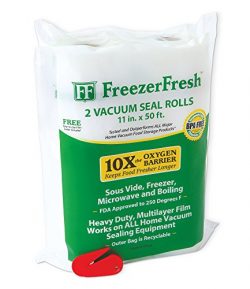 2 Pack – Freezer Fresh 11″ x 50′ Commercial Grade Vacuum Sealer Rolls. Food Storage  ...