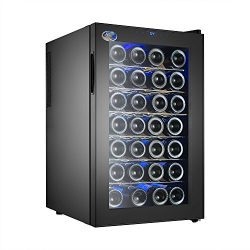 Electro Boss | 28 Bottle Thermoelectic Wine Cooler | Black | Beverage Refrigerator | Door opens  ...