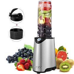 Aicok Personal Blender, Smoothie Maker, Stainless Steel Single Serve Blender, with Travel Lid an ...