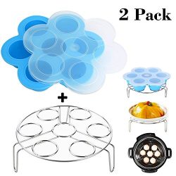 Vencer One Blue Silicone Egg Bites Molds With One Stainless Steel Egg Steamer Rack For Instant P ...