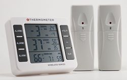 Refrigerator Freezer Thermometer by eTHERMOMETER – Includes 2 Wireless Temperature Sensors ...