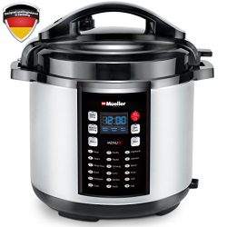 Mueller 10-in-1 Pro Series 19 Program 6Q Pressure Cooker with German ThermaV Tech, Cook 2 Dishes ...