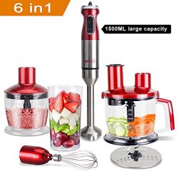 MRQ 6-in-1 800 Watt Immersion Hand Blender Set with 1500ml Food Chopper, 600ml BPA Free Beaker,  ...