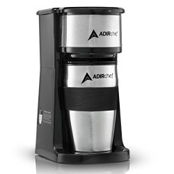 AdirChef Grab N’ Go Personal Coffee Maker with 15 oz. Travel Mug, Black/Stainless Steel