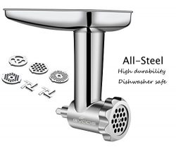 Food Grinder Attachment for KitchenAid Stand Mixers Including Sausage Stuffer, All Stainless Ste ...