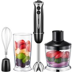 Aicok Hand Immersion Blender, 300W 4-in-1, with 5 Speed, High-Quality Stainless Steel Electric M ...