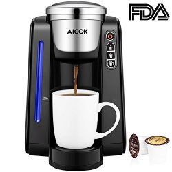 Aicok Single Serve Programmable Coffee Maker, Five Brew Sizes for Most Single Cup Pods Including ...