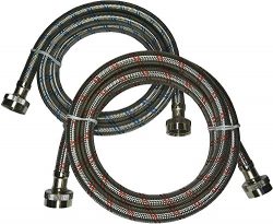 Premium Stainless Steel Washing Machine Hoses, 4 Ft Burst Proof (2 Pack) Red and Blue Striped Wa ...