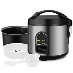 Electric Rice Cooker Food Steamer, 5-Cup (Uncooked) Small Stainless Steel Rice Cooker Multi-Food ...
