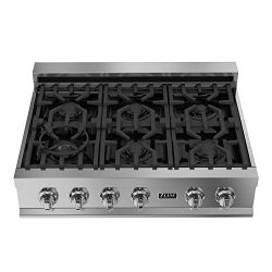 Z Line E36-RT Professional Ceramic Rangetop With 6 Gas Burners, Stainless Steel