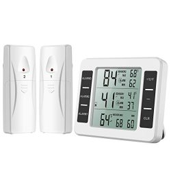 ORIA Refrigerator Thermometer, Wireless Digital Freezer Thermometer with 2 Wireless Sensors, Aud ...