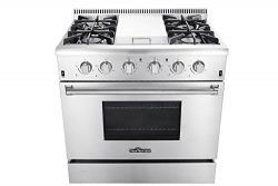 Thorkitchen HRG3617U 36″ Gas Range with 5.2 cu. ft. Oven, 4 Burners, Griddle,Convection Fa ...