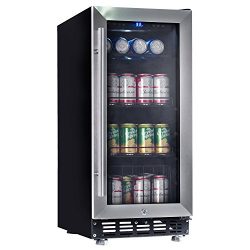 Lanbo 15″ Wide Beverage Wine Cooler, 80 Cans | Single Zone | Compressor Beverage Center wi ...