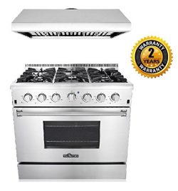 Thor Kitchen 2-Piece Kitchen Package with 36″ Pro Style 6 Burner Stainless Steel Gas Range ...