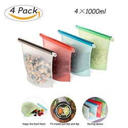 Instant Pot Accessories Streamer bags 4 Pcs Reusable Silicone Food Preservation Bags,Airtight Se ...