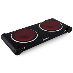 Cusimax 1800W Electric Countertop Burner – Double Infrared Cooktop with Dual Temperature C ...