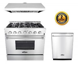 Thor Kitchen 3-Piece Kitchen Package with HRG3618U 36″ Pro Style 6 Burner Stainless Steel  ...