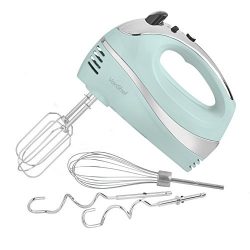 VonShef BLUE 250W Hand Mixer Whisk With Chrome Beater, Dough Hook, 5 Speed and Turbo Button + Ba ...