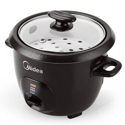 Midea 3-Cup (Cooked),1.5 Cup (Uncooked) Small Rice Cooker with Food Steamer (MRC173-B), Black